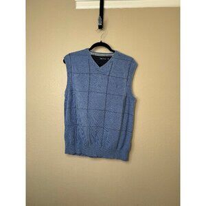 Nautica Men's Blue Vest sz large sweater vest pullover 100%cotton V-neck check‎